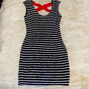 Guess brand tight navy stripe dress